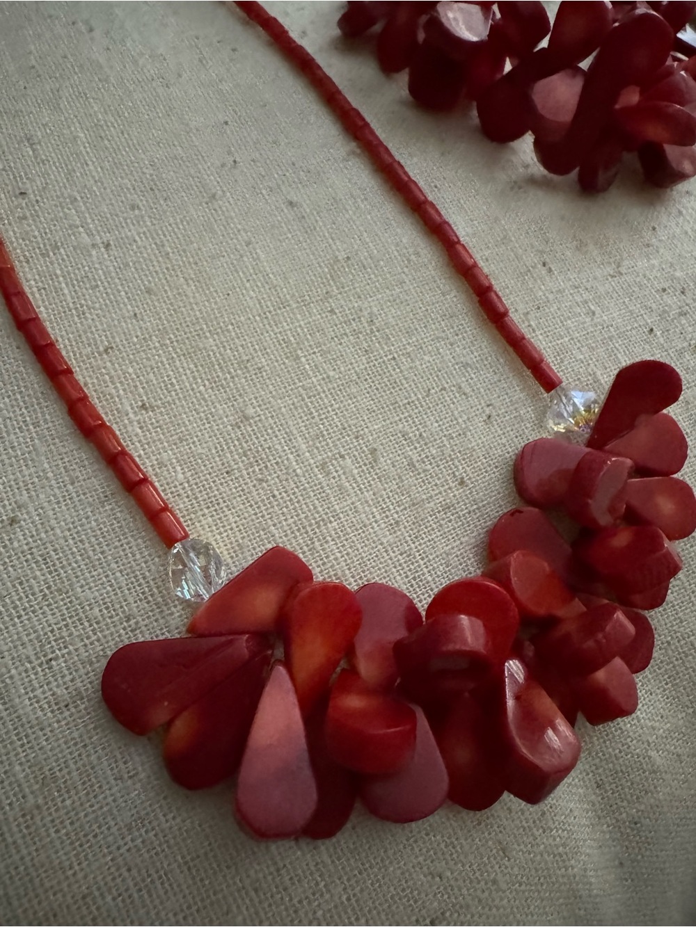 Emily Ray Red Floral Petal Statement Necklace